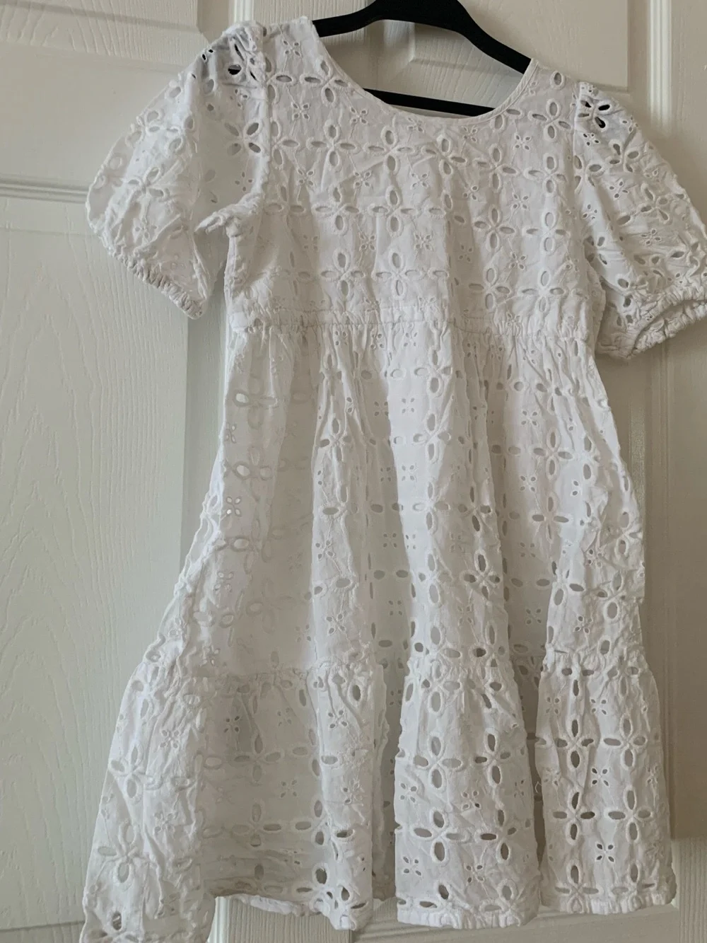 Girls' White Eyelet Dress - Puff Sleeve Summer Dress, size 10